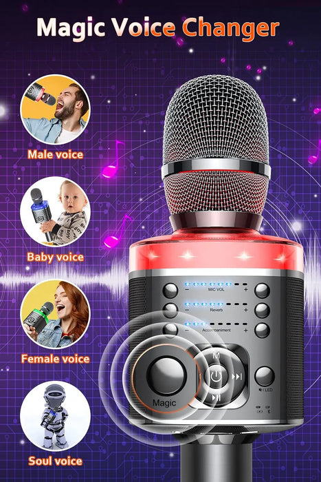 Wireless Karaoke Microphone With Magic Sound & Led Light Perfect For Home Ktv Parties