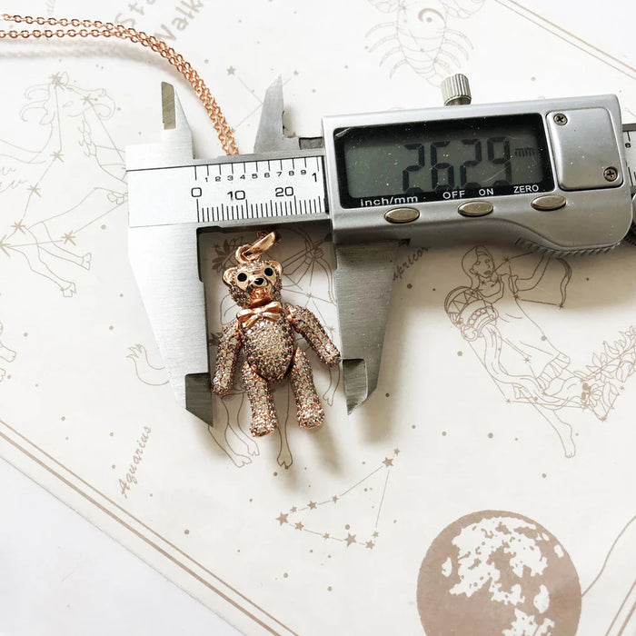 925 Sterling Silver Rose Gold Teddy Bear Necklace For Women