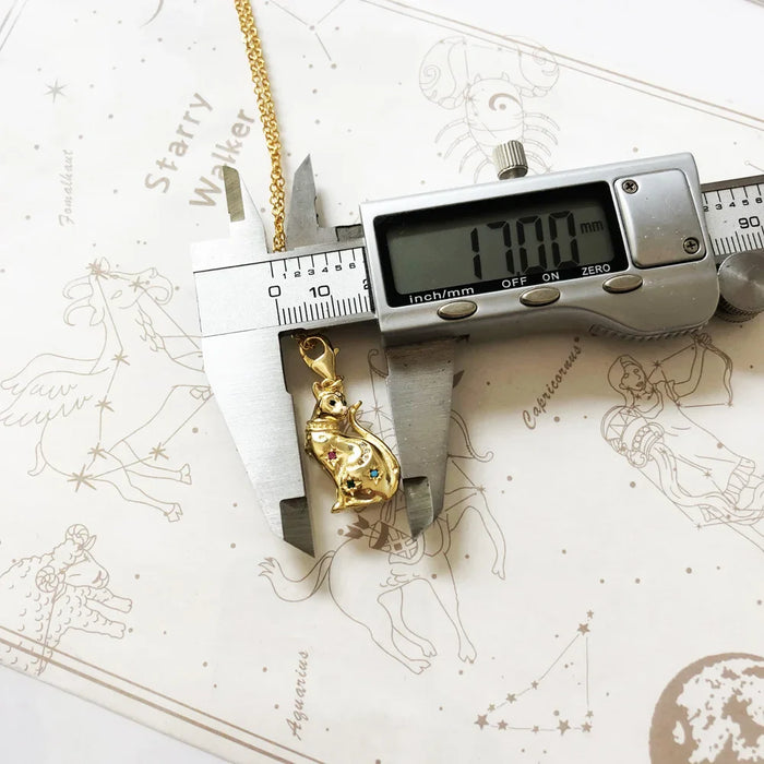 925 Sterling Silver Golden Cat With Star Necklace Cute Jewelry For Women