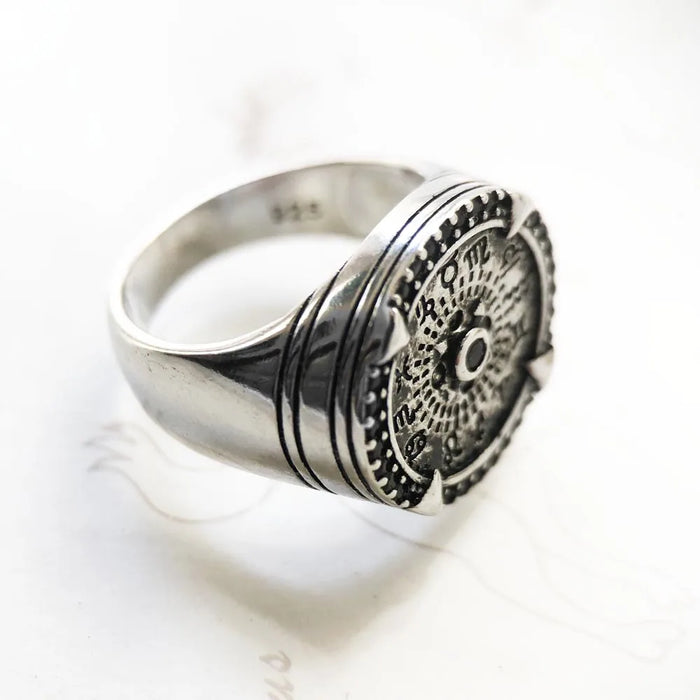 925 Sterling Silver Elements Of Nature Cocktail Ring Vintage Men