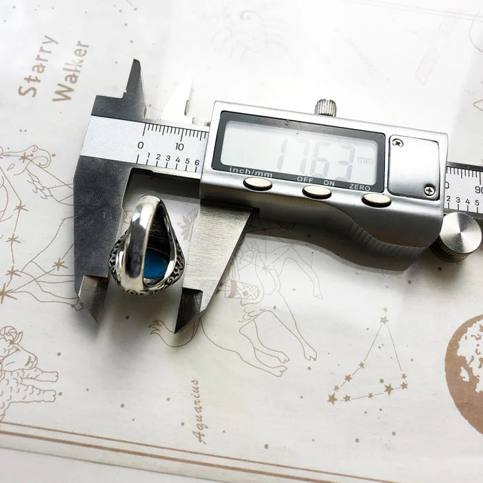 925 Sterling Silver Oval Blue Lucky Ring For Women Men Autumn Energetic