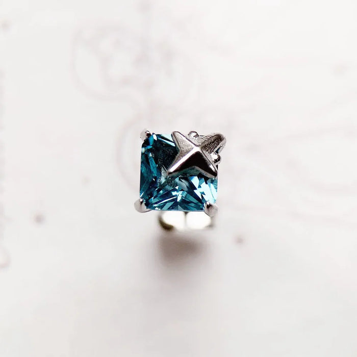 925 Sterling Silver Blue Aquamarine Star Ear Studs Elegant Gift For Women