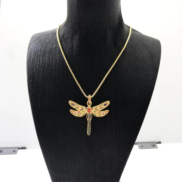 925 Sterling Silver Golden Dragonfly Necklace Jewelry For Women