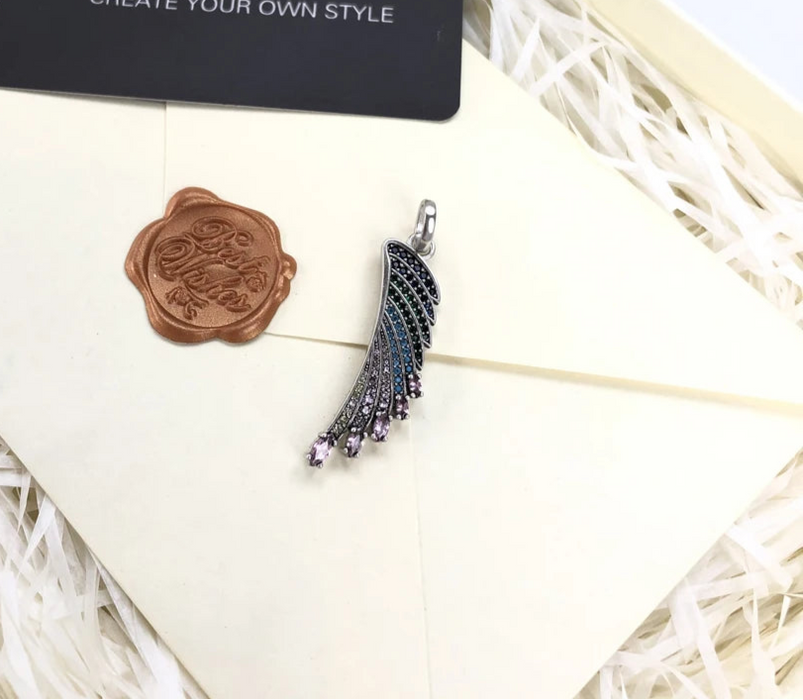 925 Sterling Silver Boho Hummingbird Wing Pendant Rainbow Effect Fashion Jewelry For Women