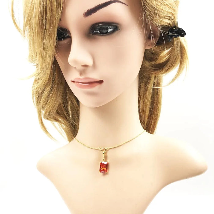 925 Sterling Silver Square Stone Charm Necklace Autumn Fine Jewelry For Women