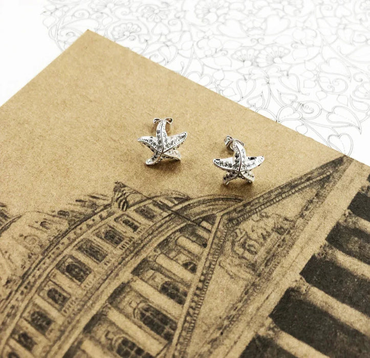 925 Sterling Silver Stylish Starfish Pave Stud Earrings
