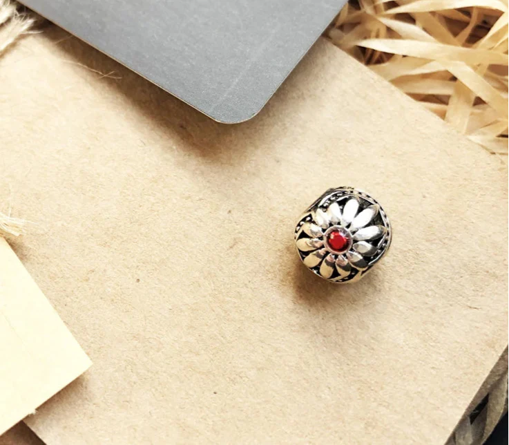 925 Sterling Silver Red Petals Flower Beads European Charm For Fashion Jewelry