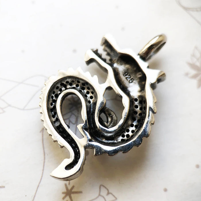 925 Sterling Silver Dragon Cz Pendant Vintage European Jewelry Unisex Gift