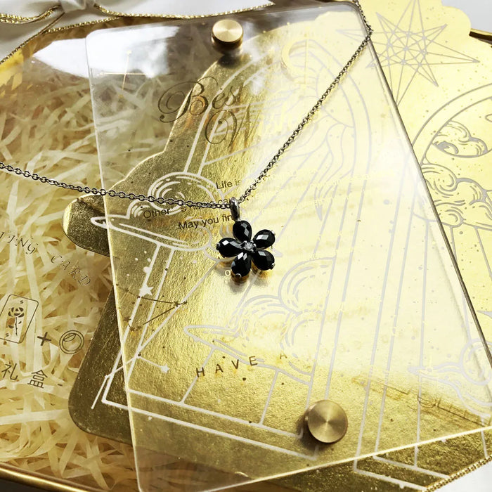 925 Sterling Silver Romantic Gift Black Petals Flower Necklace