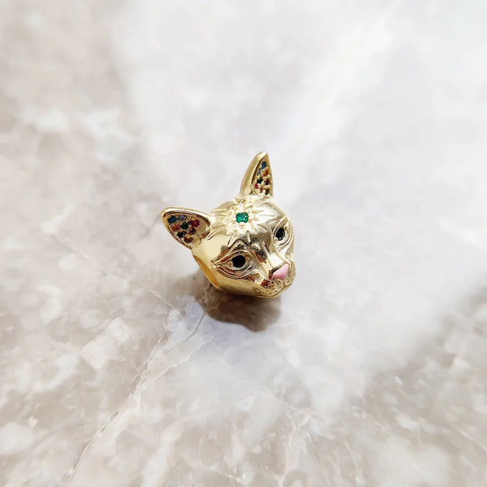 925 Sterling Silver Golden Cat Beads Diy Jewelry Accessory For Women