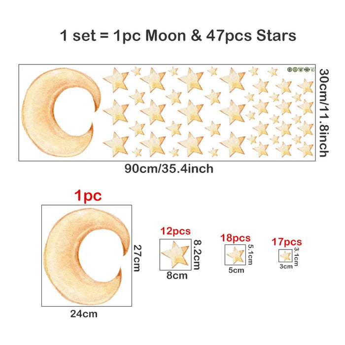 Gold Moon And Stars Wall Stickers For Kids Room Decor