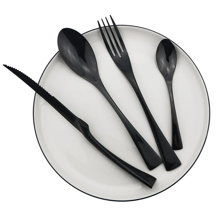 24 Piece Stainless Steel Dinnerware Set Black Cutlery Tableware