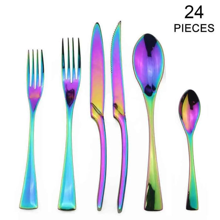 24 Piece Stainless Steel Dinnerware Set Black Cutlery Tableware
