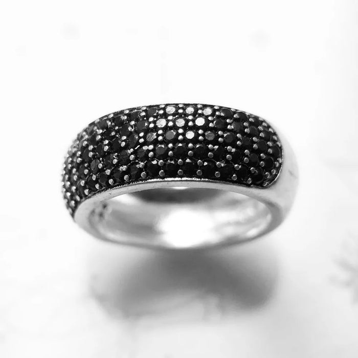 925 Sterling Silver Black Pave Band Ring Classic Europe Style Fine Jewelry For Men & Women
