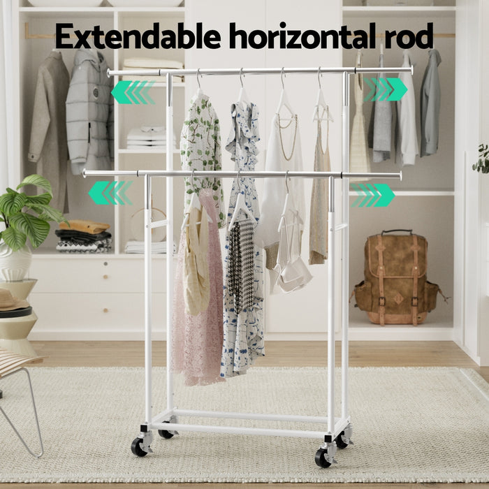 Clothes Rack Double Rod Airer Rail Coat Stand Adjustable Hanger