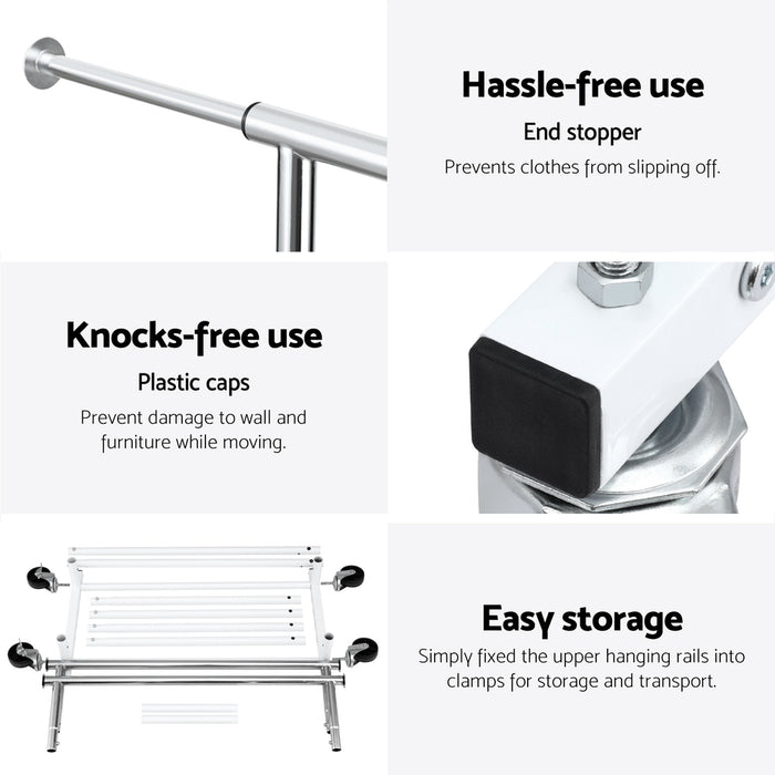 Clothes Rack Double Rod Airer Rail Coat Stand Adjustable Hanger