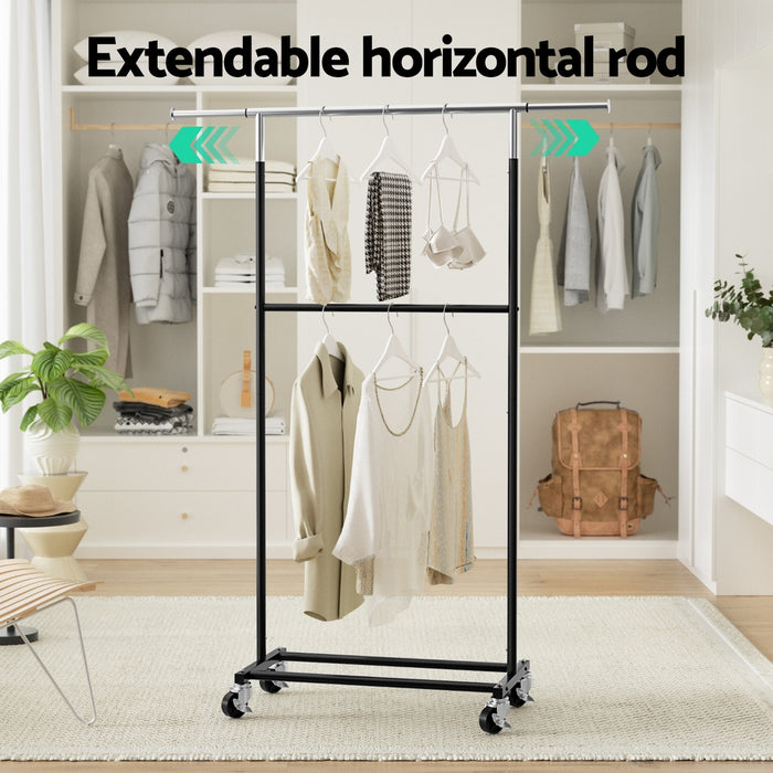 Clothes Rack Double Rod Airer Rail Coat Stand Adjustable Hanger