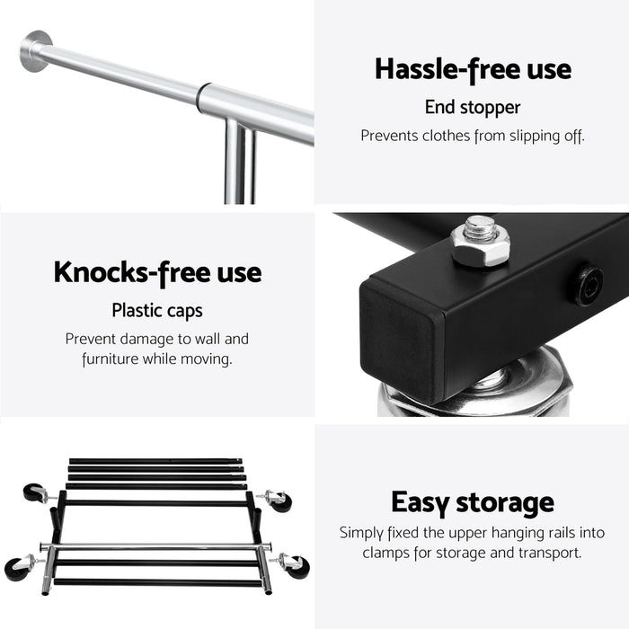 Clothes Rack Double Rod Airer Rail Coat Stand Adjustable Hanger