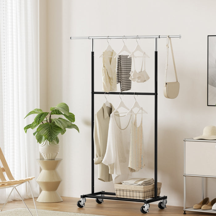 Clothes Rack Double Rod Airer Rail Coat Stand Adjustable Hanger
