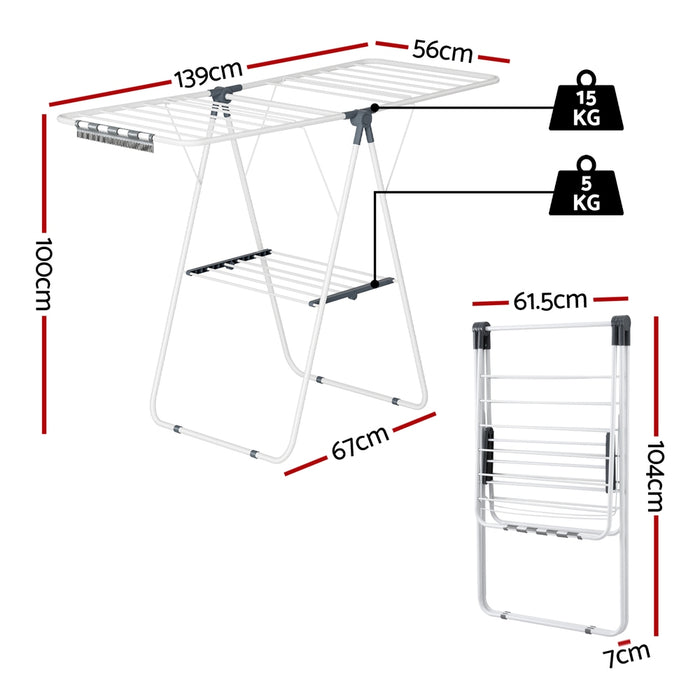 2 Tier Clothes Rack Airer Foldable 139cm White