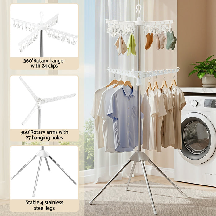 Clothes Rack Airer 2 Tier Rotatable Hanger Foldable