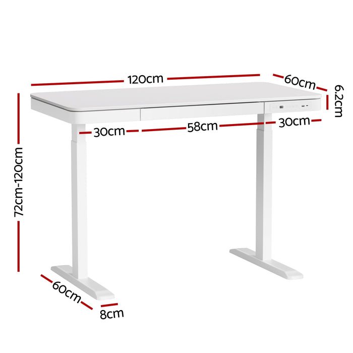 Standing Desk Motorised Electric Desks Drawer 120cm White
