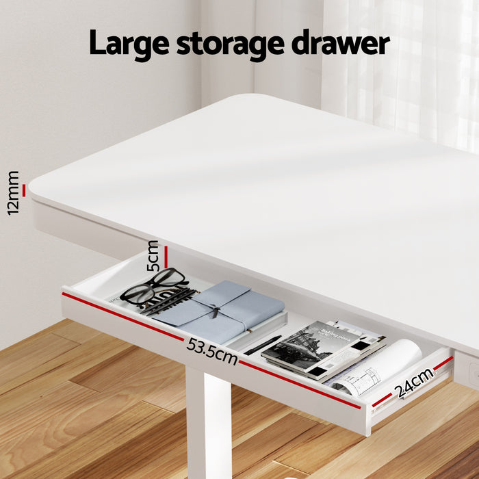 Standing Desk Motorised Electric Desks Drawer 120cm White