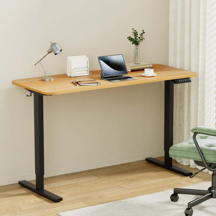 Electric Standing Desk 140cm Adjustable Height Motorised Home Office Desk Oak Black