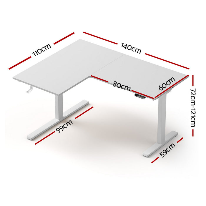 L-Shape Standing Desk Sit Stand Up Height Adjustable Electric Motorised White