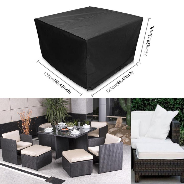 Anti-Uv Waterproof Dust-Proof 210D Oxford Cloth Folding Table Chairs Protective Cover For Outdoor Furniture Set - Size 123 X 123 X 74Cm Black