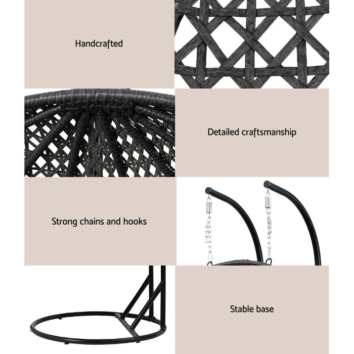 Outdoor Swing Chair Hanging Rattan Patio Furniture Pod Stand Cushion 2 Seater