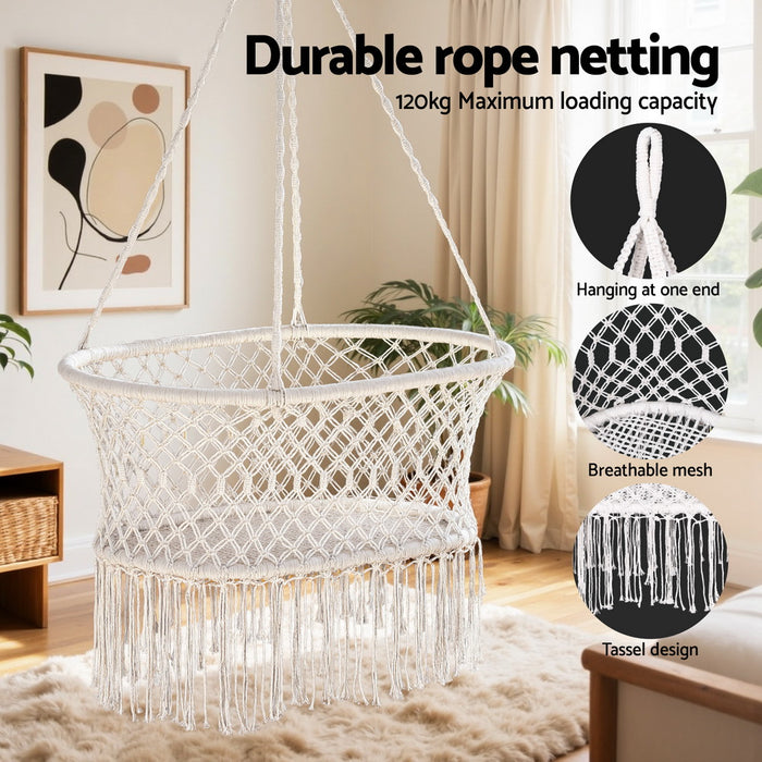 Hammock Chair Cotton Swing Chair Outdoor Indoor Cream