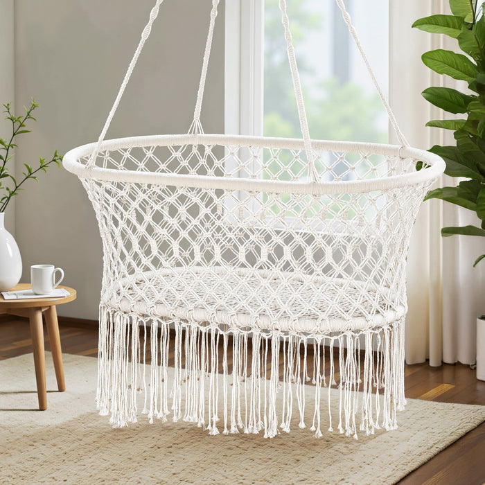 Hammock Chair Cotton Swing Chair Outdoor Indoor Cream