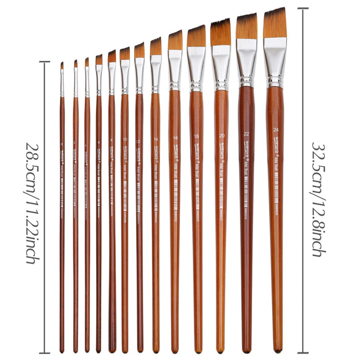 13Pc Angled Paintbrush Set For Watercolour Oil Acrylic