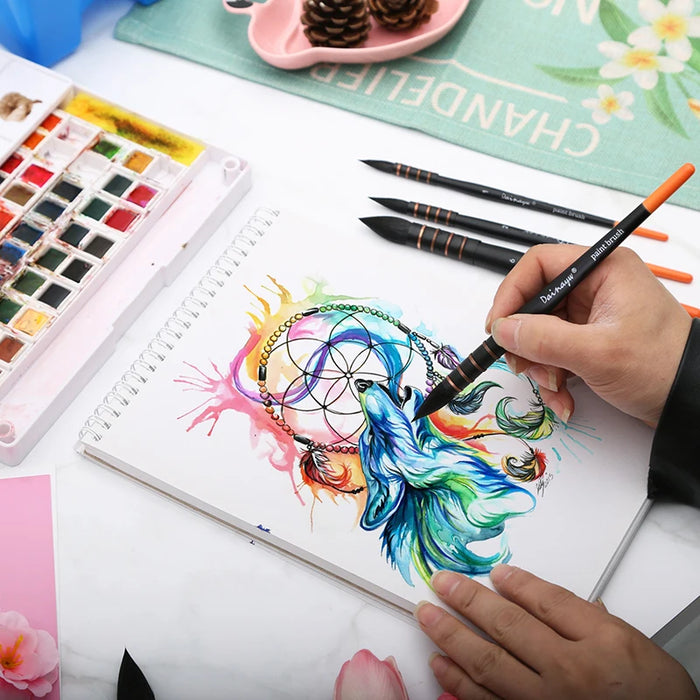 4 Piece Squirrel & Horse Hair Watercolour Brush Set