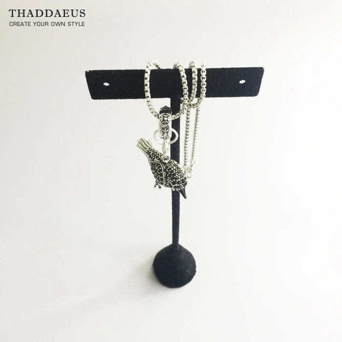 925 Sterling Silver Raven Pave Pendant European Style Jewelry For Women