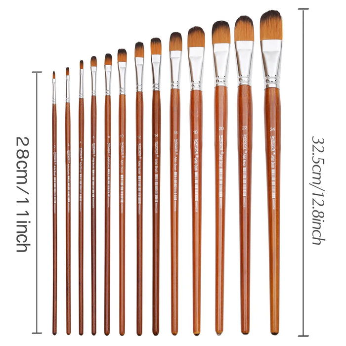 13Pc Filbert Brushes For Watercolour Oil Acrylic
