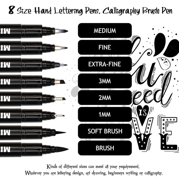 8 Piece Waterproof Calligraphy Pen Set For Design Art