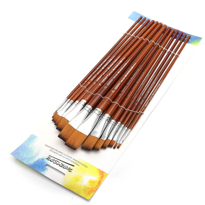 13Pc Long Handle Flat Brushes For Acrylic Oil Watercolour