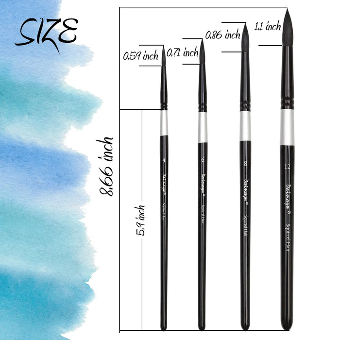 4Pcs Round Squirrel Hair Art Brushes For Watercolour Gouache