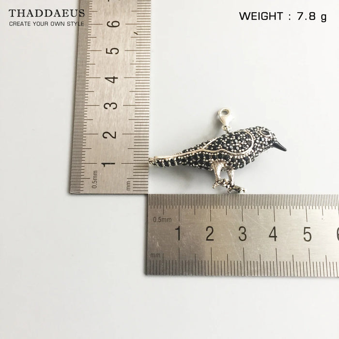 925 Sterling Silver Raven Pave Pendant European Style Jewelry For Women