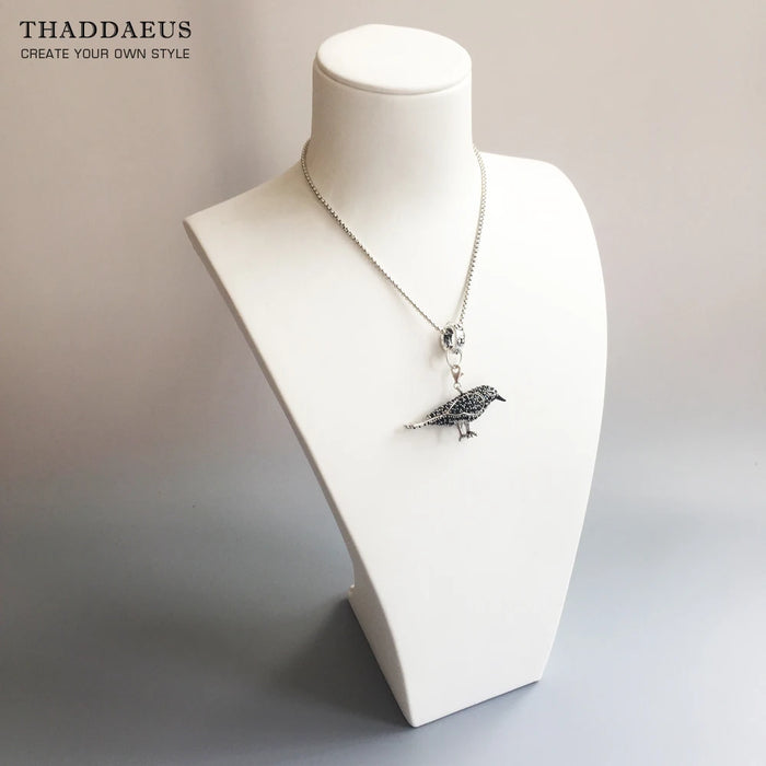 925 Sterling Silver Raven Pave Pendant European Style Jewelry For Women