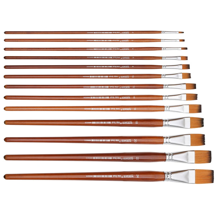 13Pc Long Handle Flat Brushes For Acrylic Oil Watercolour