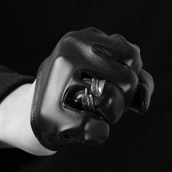 925 Sterling Silver Vintage Feather Ring Unisex In 316L Steel Titanium