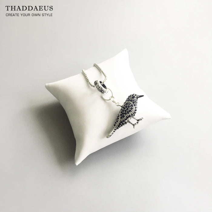 925 Sterling Silver Raven Pave Pendant European Style Jewelry For Women