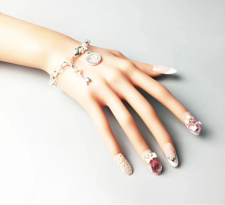 925 Sterling Silver Cross Link Charm Bracelet For Women