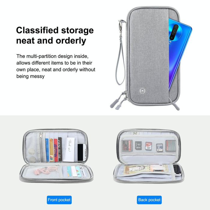 Clutch Bag For Passports Cards & Documents Grey