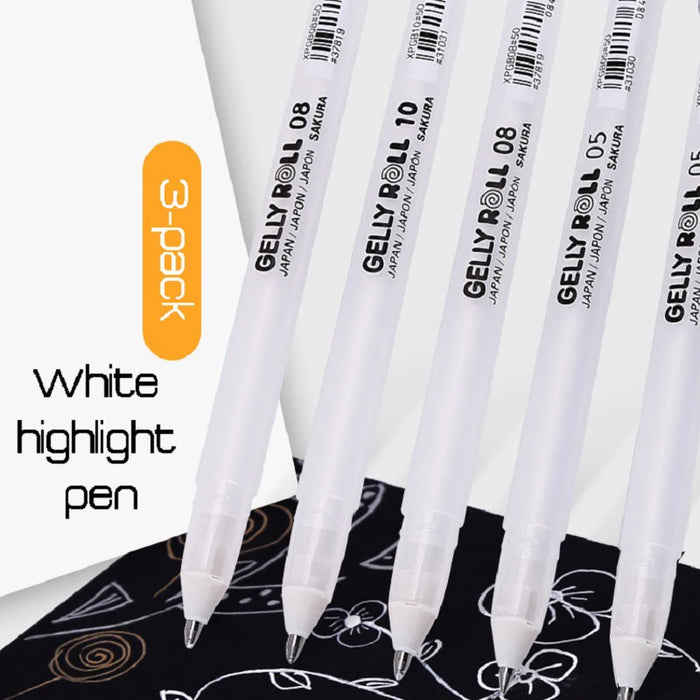 3 Piece White Gel Highlighter Set For Art & Manga