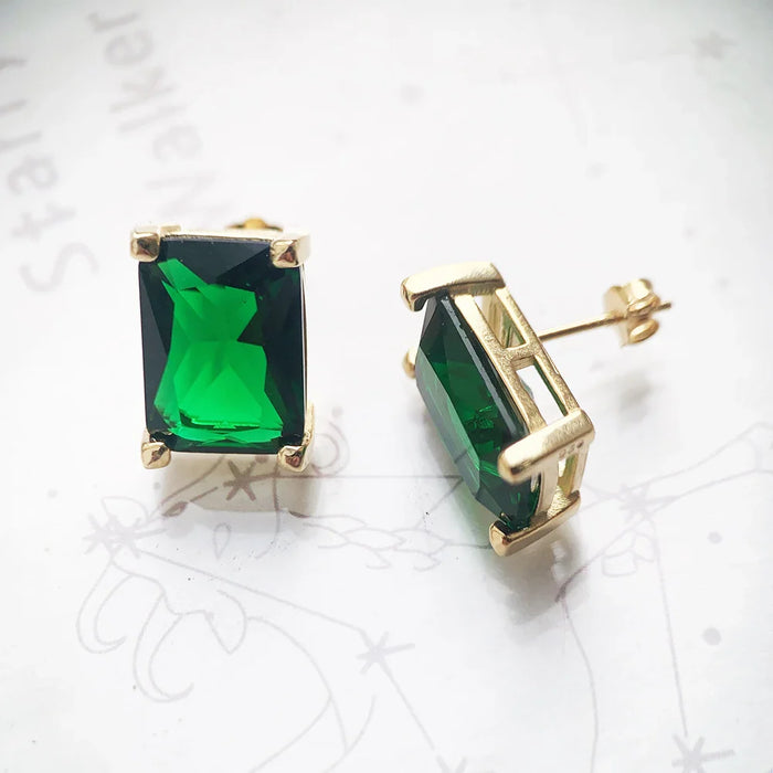 925 Sterling Silver Green Stone Stud Earrings Vintage Charm