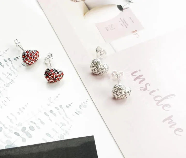 925 Sterling Silver Romantic Pink Heart Stud Earrings
